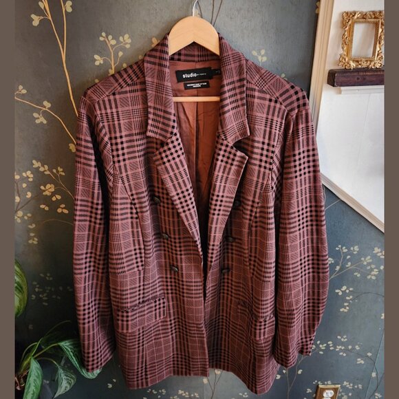 Double Breasted Blazer by Torrid, size 3x, brown plaid - Picture 1 of 7